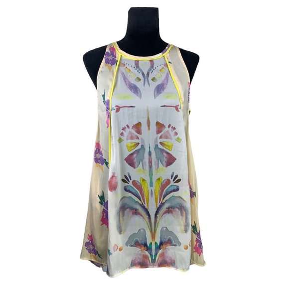 Free People Dream Free Dress Size S Watercolor Abstract Flower Print Mini Tunic - Picture 1 of 9
